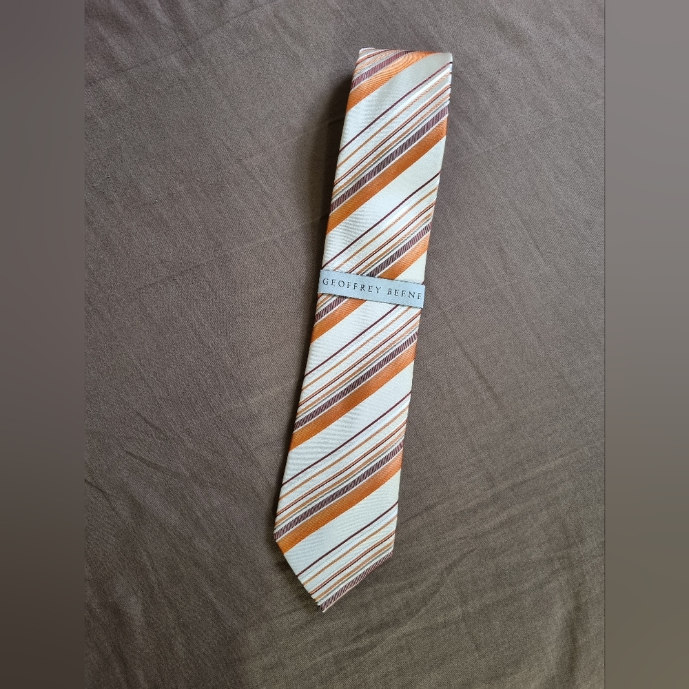 Geoffrey Beene Men's Striped Tie - Orange and Brown - Picture 7 of 10
